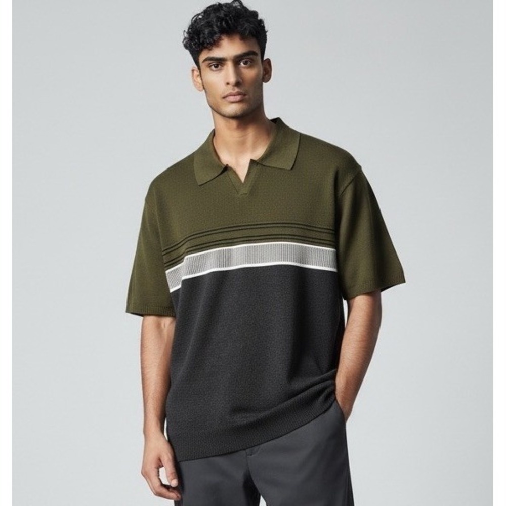 NEW Six Lincoln Knit Polo Short Sleeve Colorblock Green Men XL Classic Aesthetic